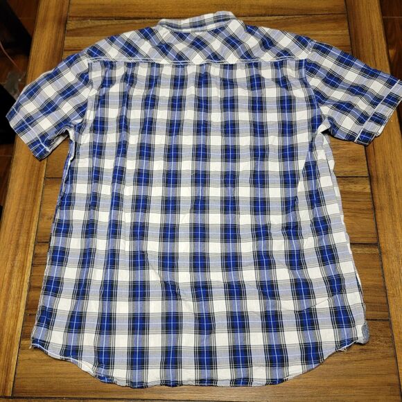Marc Ecko Cut & Sew SS Blue & White Plaid Pearl Snaps Western Shirt - Size 2XL - Picture 3 of 5